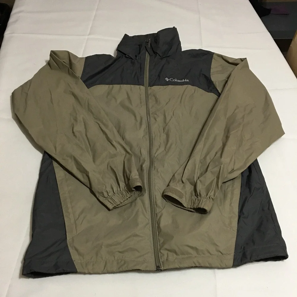 Columbia Windbreaker Mens Small Green Gray Colorblock Full Zip Packable Hood